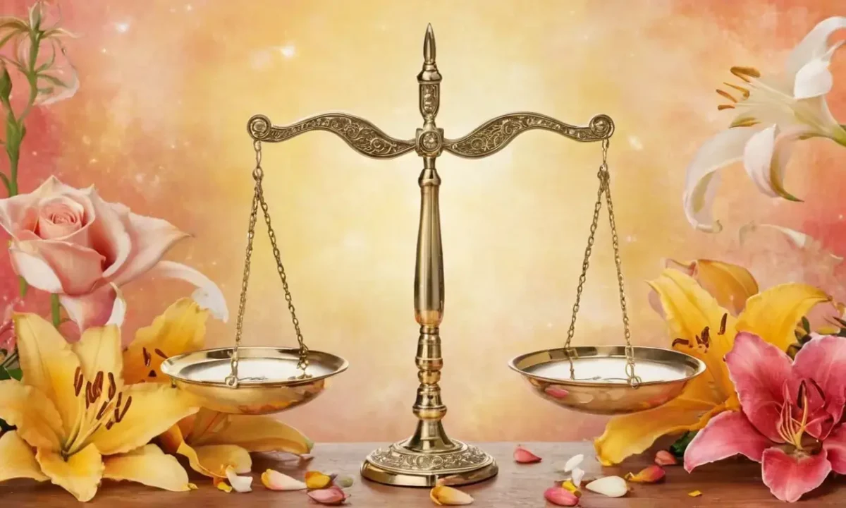 Libra symbols grace an autumnal design with floral elements